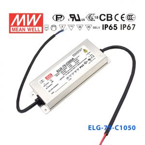 ELG-75-C1050DA 75W  35~71V 1050mA    DA型(Dali调光/铝壳IP67防水/180～305Vac输入)明纬PFC防水LED电源