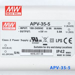 APV-35-5    35W    5V   5A 明纬牌恒压输出防水塑壳LED照明电源  