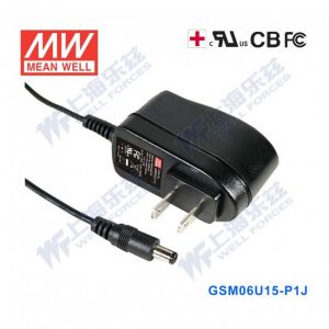 GSM06U15-P1J 6W 15V0.4A输出明纬高能效医疗型美规墙插电源适配器