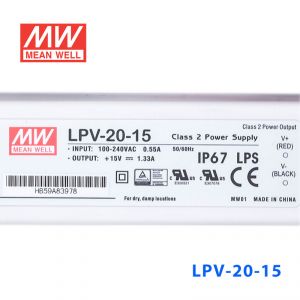 LPV-20-15    20W    15V   1.33A 明纬牌恒压输出IP67防水塑壳LED照明电源