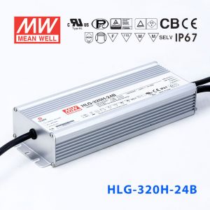 HLG-320H-24B  320W  24V 13.34A 强耐环境恒压+恒流PFC高效铝壳IP67防水LED电源(控制线三合一调光)