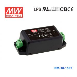 IRM-30-15ST  30W  15V 2A 单路输出高能效AC-DC模块型明纬开关电源-端子台接线型