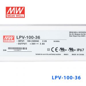 LPV-100-36    100W    36V   2.8A 明纬牌恒压输出IP67防水塑壳LED照明电源