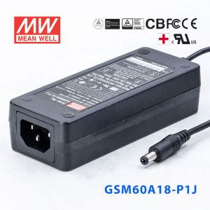 GSM60A18-P1J 60W 18V3.33A明纬高能效医疗型IEC320-C14插口电源适配器