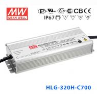 HLG-320H-C700B 320W 宽范围输入 214~428V 700mA  强耐环境高压恒流输出PFC高效铝壳IP67防水LED电源