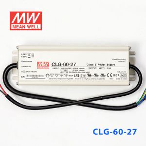 CLG-60-27   60W    27V   2.3A 恒压+可改恒流有PFC铝壳明纬IP67防水LED电源