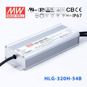 HLG-320H-54B  320W  54V 5.95A 强耐环境恒压+恒流PFC高效铝壳IP67防水LED电源(控制线三合一调光) 