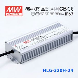 HLG-320H-24  320W  24V 13.34A 强耐环境恒压+恒流PFC高效铝壳IP67防水LED电源(引线接线) 