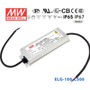 ELG-100-C500B  100W  100~200V 500mA  B型(0～10V/PWM/电阻调光)/铝壳IP67/180～295Vac输入)明纬PFC防水高压恒流LED电源