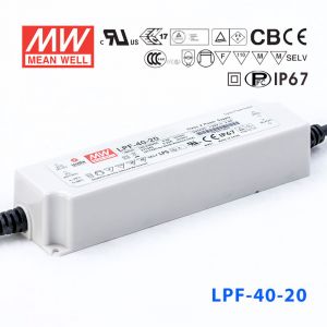 LPF-40-20  40W  20V 2A  恒压+恒流有PFC高效率塑壳IP67防水LED电源