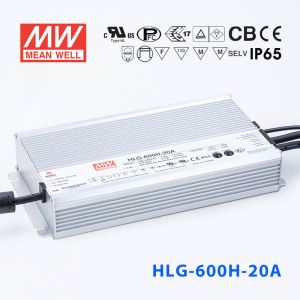 HLG-600H-20A  560W  20V 28A  强耐环境恒压+恒流PFC高效铝壳IP65防水LED电源(恒流值通过内部电位器调整)