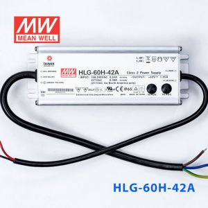 HLG-60H-42A  60W  42V 1.45A  强耐环境恒压+恒流PFC高效铝壳IP65防水LED电源(恒压恒流值可面板设定) 