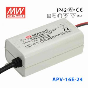 APV-16E-24 16W 24V 0.67A 明纬牌恒压输出防水塑壳LED照明电源