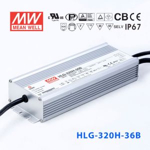 HLG-320H-36B  320W  36V 8.9A  强耐环境恒压+恒流PFC高效铝壳IP67防水LED电源(控制线三合一调光) 