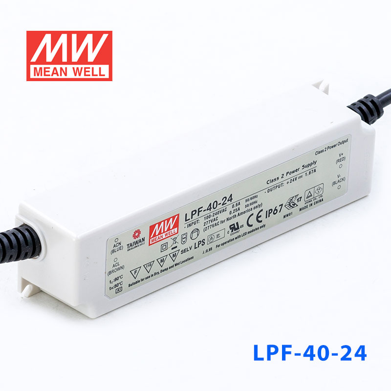 LPF-40-24  40W  24V 1.67A  恒压+恒流有PFC高效率塑壳IP67防水LED电源