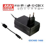 GSC40E-1400   40W   14~28V  1400mA  恒流输出带PFC功能塑壳墙插型LED专用适配器电源