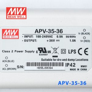 APV-35-36   35W    36V   1A 明纬牌恒压输出防水塑壳LED照明电源  