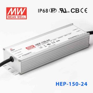 HEP-150-24 150W 24V 6.3A无风扇全密封IP68防护高效率明纬电源