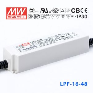 LPF-16-48  16W  48V 0.34A  恒压+恒流有PFC高效率塑壳IP30防水LED电源