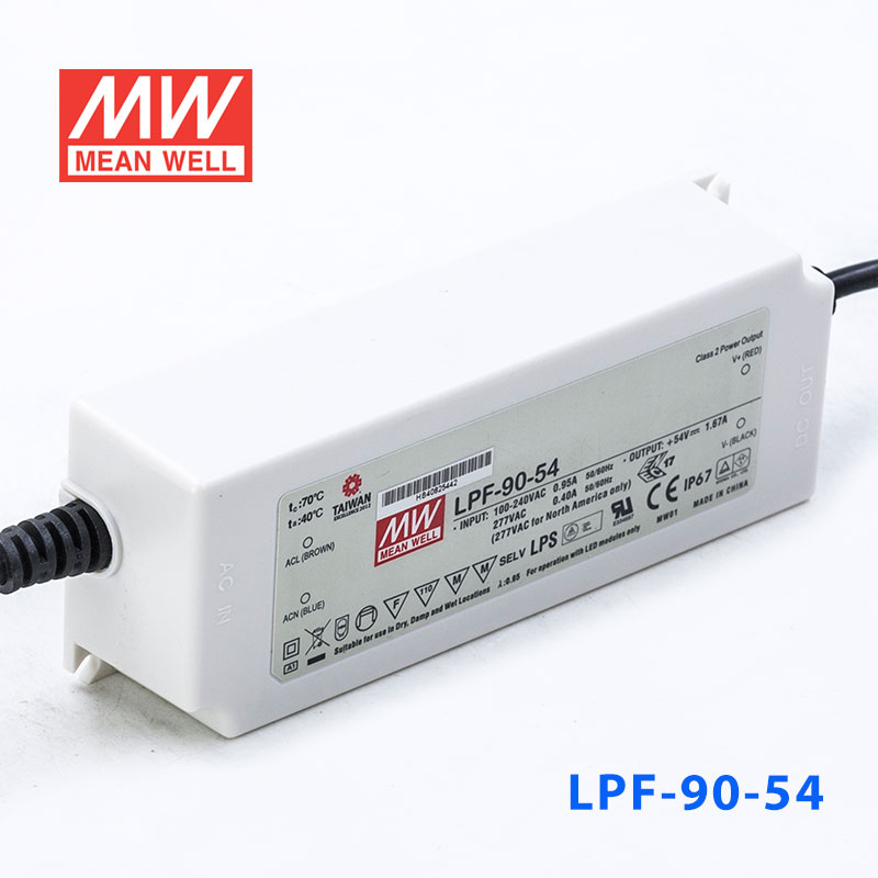 LPF-90-54  90W  54V 1.67A  恒压+恒流有PFC高效率塑壳IP67防水LED电源