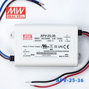 APV-25-36    25W    36V   0.7A 明纬牌恒压输出防水塑壳LED照明电源 