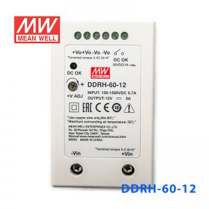 DDRH-60-12明纬60W150~1500V输入12V5A输出宽输入导轨DC-DC转换器