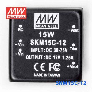 SKM15C-12  15W  36~75V  输入 12V 1.25A 单路稳压输出明纬DC-DC转换模块电源