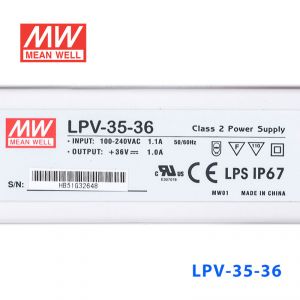 LPV-35-36    35W    36V   1A明纬牌恒压输出IP67防水塑壳LED照明电源