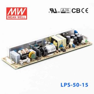 LPS-50-15   50W  15V  3.4A   单路输出无外壳窄条PCB板明纬开关电源