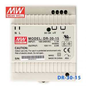 DR-30-15 30W 15V2A 单路输出Class II DIN导轨安装明纬开关电源