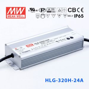 HLG-320H-24A  320W  24V 13.34A  强耐环境恒压+恒流PFC高效铝壳IP65防水LED电源(恒压恒流值可面板设定) 