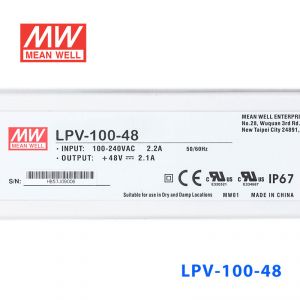 LPV-100-48 100W 48V2.1A 明纬牌恒压输出IP67防水塑壳LED照明电源