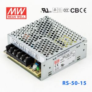 RS-50-15 50W 15V3.4A 单路输出明纬开关电源(G3系列-高性能内置有外壳)