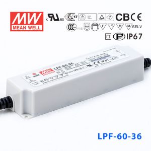 LPF-60-36  60W  36V 1.67A  恒压+恒流有PFC高效率塑壳IP67防水LED电源