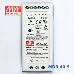 MDR-40-5 30W 5V6A 单输出低空载损耗DIN导轨型明纬电源