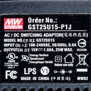 GST25U15-P1J 25W 15V1.66A高效能低空载损耗绿色节能美规适配器