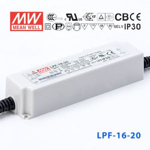 LPF-16-20  16W  20V 0.8A  恒压+恒流有PFC高效率塑壳IP30防水LED电源