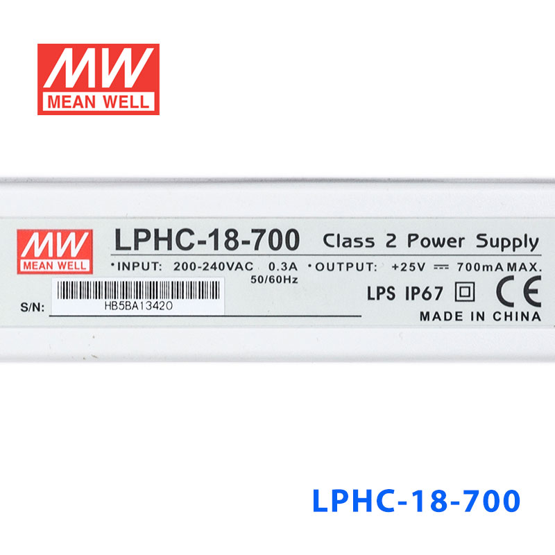 LPHC-18-700     18W   220V输入 700mA恒流输出明纬牌IP67防水塑壳LED照明电源