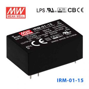 IRM-01-15 1W 15V 67mA   单路输出高能效AC-DC模块型明纬开关电源-插脚型