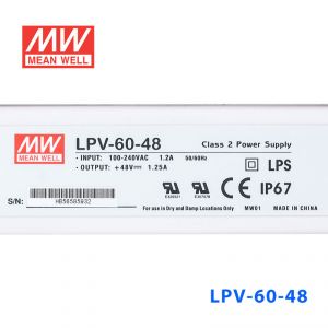 LPV-60-48   60W   48V   1.25A明纬牌恒压输出IP67防水塑壳LED照明电源