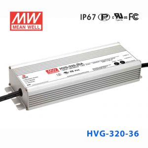 HVG-320-36A   320W   36V 8.9A   528Vac  输入 恒压+恒流输出PFC高效铝壳IP65防水LED电源(恒压恒流值可面板设定)