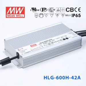 HLG-600H-42A  600W  42V 14.3A  强耐环境恒压+恒流PFC高效铝壳IP65防水LED电源(恒流值通过内部电位器调整)