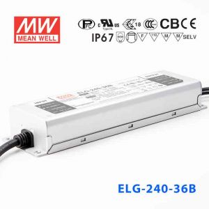 ELG-240-36D2 240W 36V 6.66A   D2型(智能调光/铝壳IP67/100～305Vac输入)明纬PFC防水LED电源