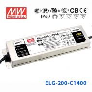 ELG-200-C1400D2  200W 71~142V 1400mA   D2型(定时调光/铝壳IP67/100～305Vac输入)明纬PFC防水高压恒流LED电源