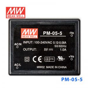 PM-05-5  5W  5V 1A  微漏电塑封Class2单路输出板上型医用明纬开关电源