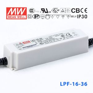 LPF-16-36  16W  36V 0.45A  恒压+恒流有PFC高效率塑壳IP30防水LED电源