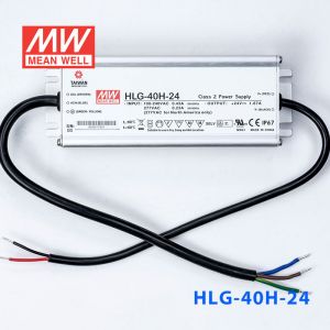 HLG-40H-24  40W  24V 1.67A  强耐环境恒压+恒流PFC高效铝壳IP67防水LED电源(引线接线) 