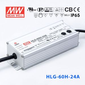 HLG-60H-24A  60W  24V 2.5A  强耐环境恒压+恒流PFC高效铝壳IP65防水LED电源(恒压恒流值可面板设定) 