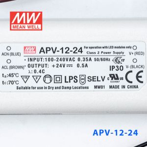 APV-12-24    12W   24V   0.5A 明纬牌恒压输出防水塑壳LED照明电源