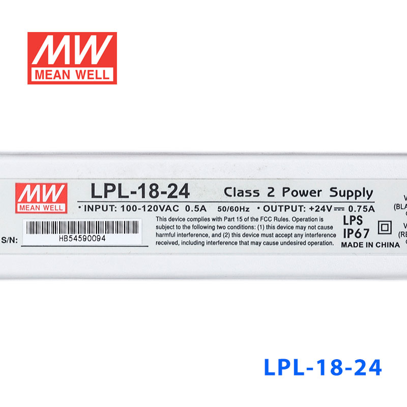 LPL-18-24   18W   110V输入  24V   7.5A明纬牌恒压输出IP67防水塑壳LED电源